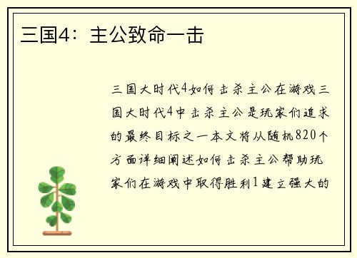三国4：主公致命一击