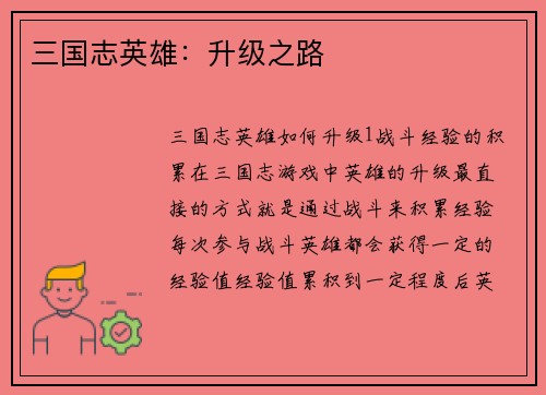 三国志英雄：升级之路